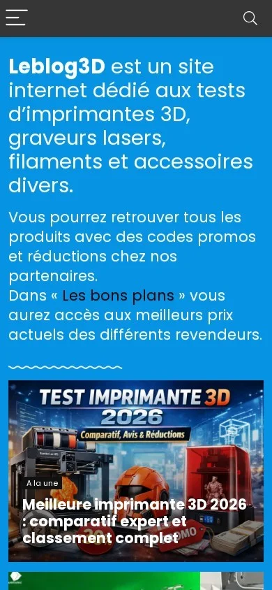 Version smartphone du site Comparateur de prix et tests imprimantes 3D et graveurs lasers