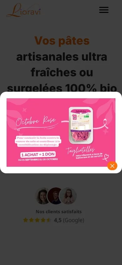 Version smartphone du site Lioravi, vos pâtes ultra fraîches