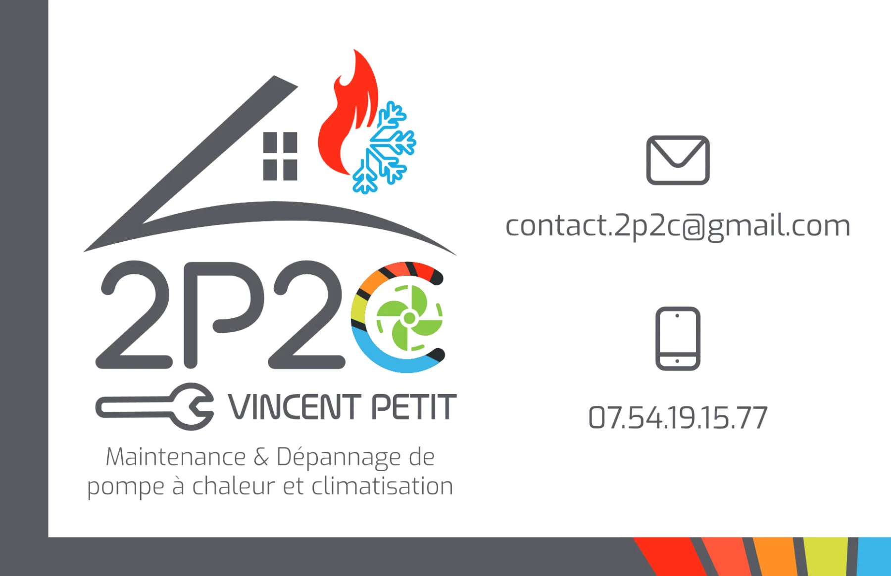 Carte de visite réalisé pour Petit Pac et Clim — recto