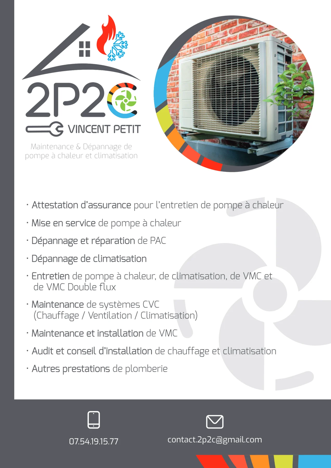 Flyer réalisé pour Petit Pac et Clim — recto